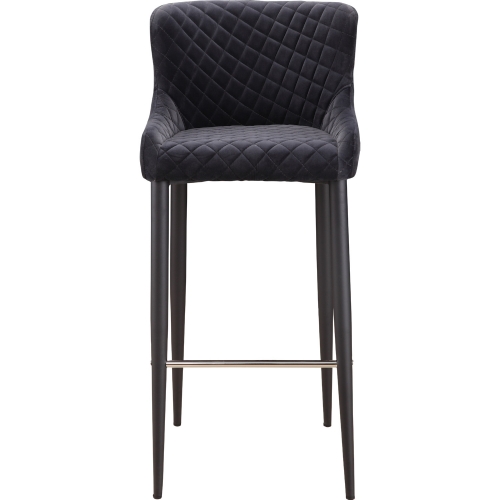 Etta Bar Stool in Quilted Dark Grey Velvet on Metal