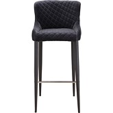 Etta Bar Stool in Quilted Dark Grey Velvet on Metal