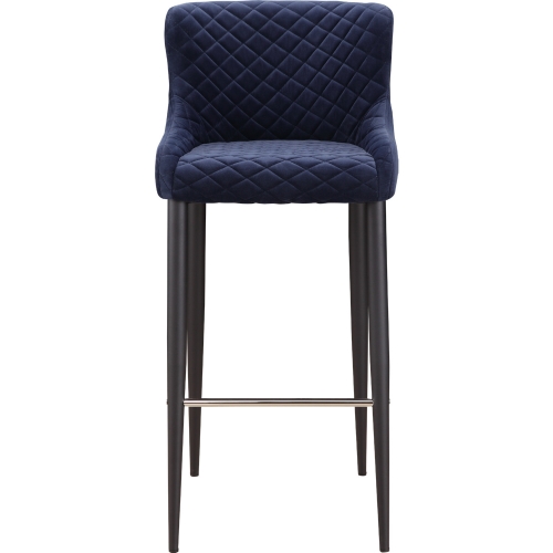 Etta Bar Stool in Quilted Dark Blue Velvet on Metal