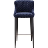 Etta Bar Stool in Quilted Dark Blue Velvet on Metal