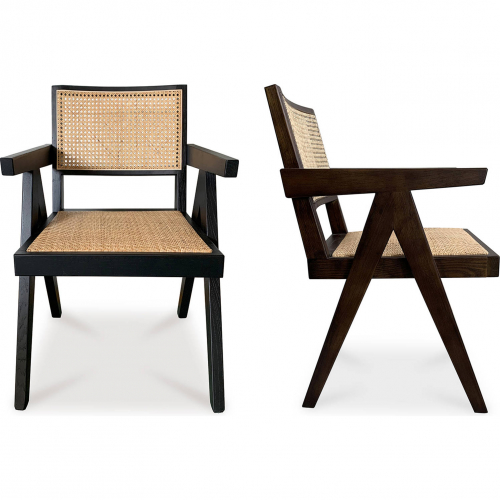 Takashi Dining Chair in Dark Brown Wood & Rattan (Set of 2)