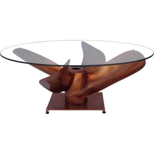 Archimedes Coffee Table in Copper Finish Propeller & Glass