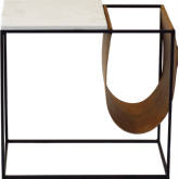 Cave Magazine Rack Table in White Marble, Iron & Leatherette