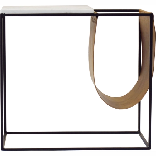 Cave Magazine Rack Table in White Marble, Iron & Leatherette