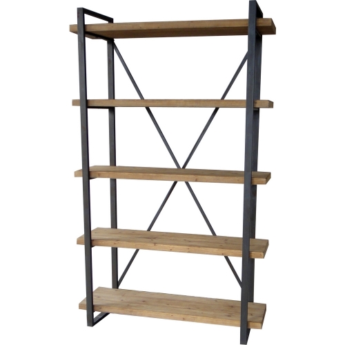 Lex 5 Level Shelving Unit in Distressed Natural Solid Fir and Iron Frame