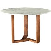 Jinxx 48" Round Dining Table in White Marble on Acacia