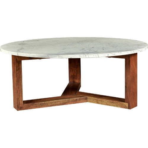 Jinxx Coffee Table in White Marble on Wood Base