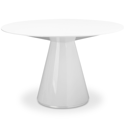 Otago Round Dining Table in Gloss White with Stainless Accent on Base