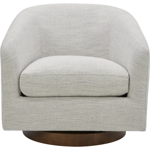 Oscy Swivel Chair in Splashed Cream White Fabric & Wood