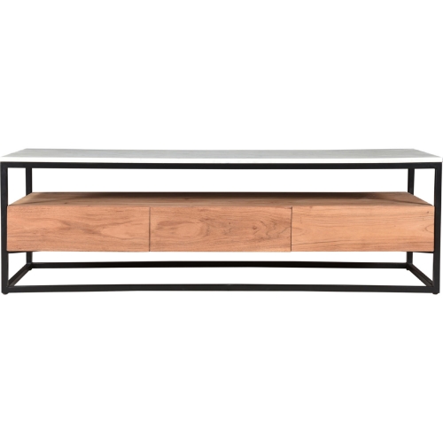 Kula 57" TV Stand Media Cabinet in White Marble & Natural Acacia