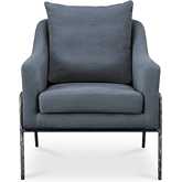 Archer Accent Chair in Slate Blue Linen Blend Fabric & Hammered Metal