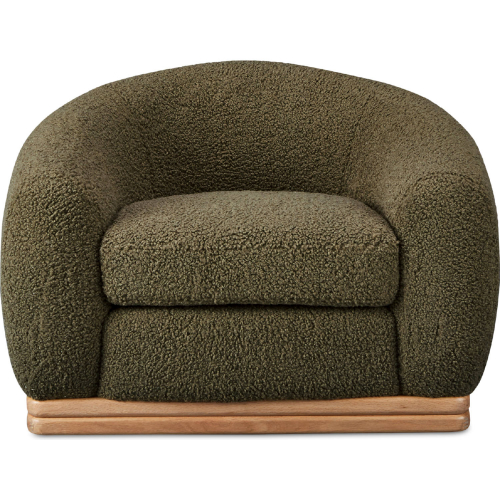 Marlowe Accent Lounge Chair in Sage Green Faux Shearling Fabric & Wood