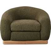 Marlowe Accent Lounge Chair in Sage Green Faux Shearling Fabric & Wood