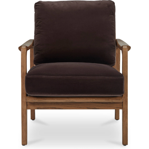 Fearne Accent Chair in in Dark Brown Fabric & Aged Oak Wood