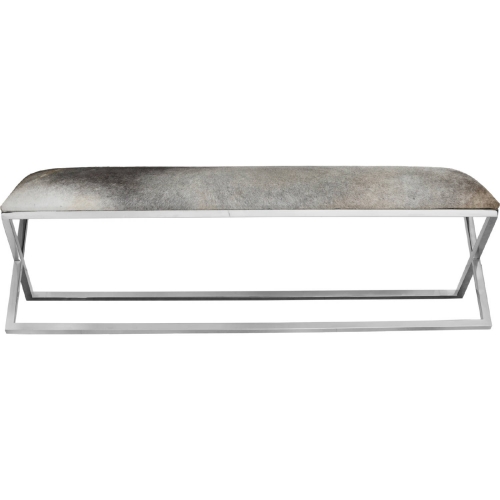 Rossi Bench in Grey Top Grain Leather on Stainless