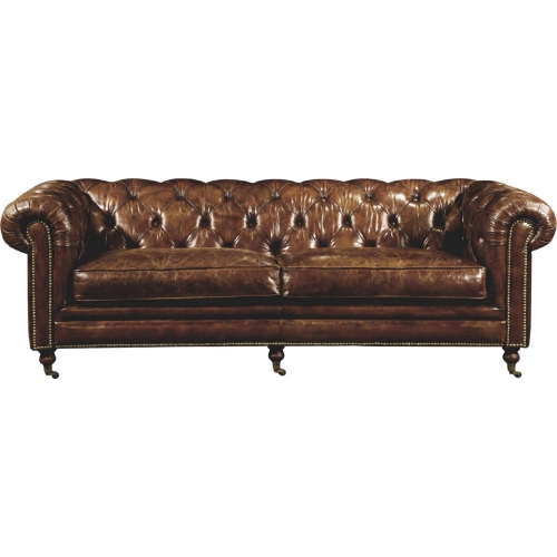 Birmingham Sofa in Tufted Brown Rustic Top Grain Leather w/ Nailhead Trim