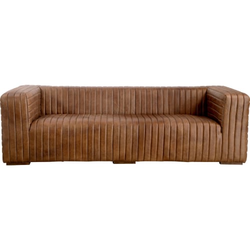 Castle Sofa in Channel Tufted Open Road Brown Top Grain Leather