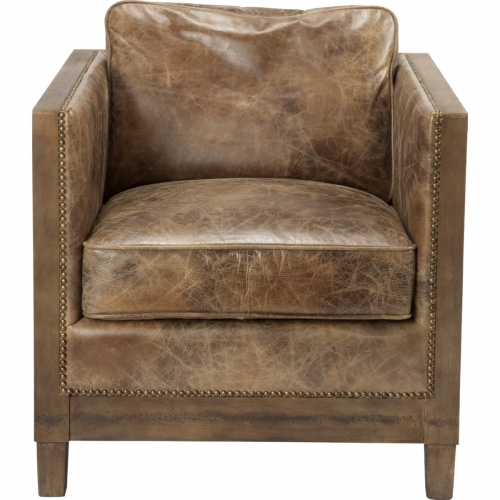 Darlington Club Chair in Distressed Light Brown Top Grain Leather