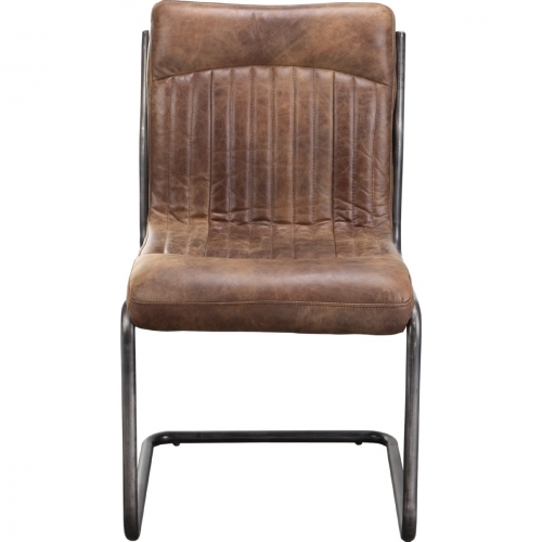 Ansel Dining Chair in Light Brown Distressed Leather on Iron (Set of 2)