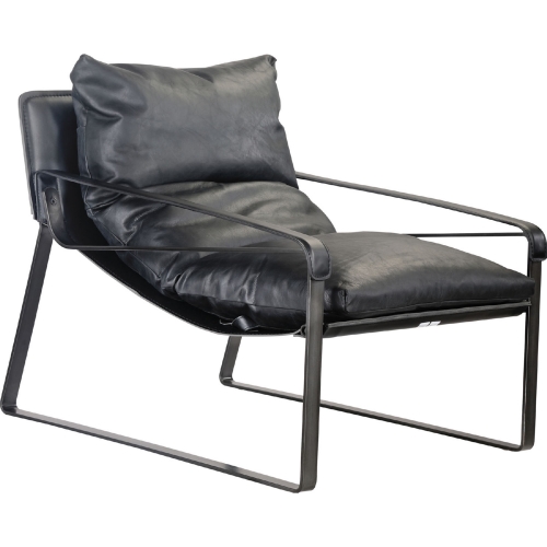 Connor Club Chair in Black Top Grain Leather & Iron