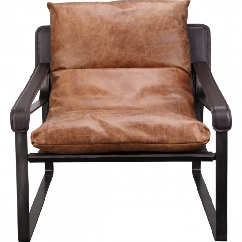 Connor Club Chair in Brown Distressed Leather & Bonded Leather