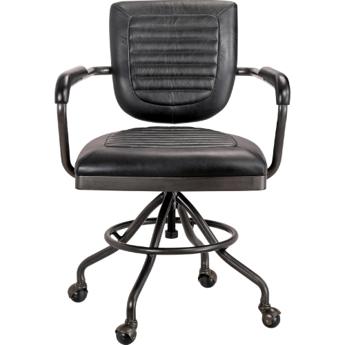 Foster Swivel Desk Chair in Black Top Grain Leather