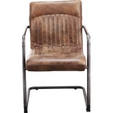 Ansel Dining Arm Chair in Light Brown Distressed Leather on Iron (Set of 2)