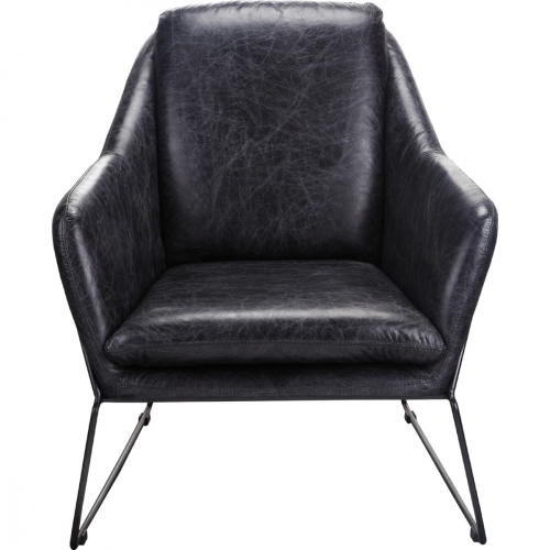 Greer Club Chair in Black Leather on Black Iron Frame