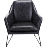 Greer Club Chair in Black Leather on Black Iron Frame