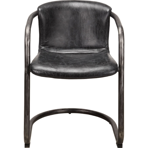 Freeman Dining Chair Antique Black Top Grain Leather on Iron Base (Set of 2)