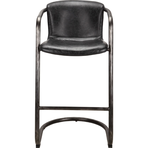 Freeman Bar Stool Antique Black Top Grain Leather on Iron Base (Set of 2)