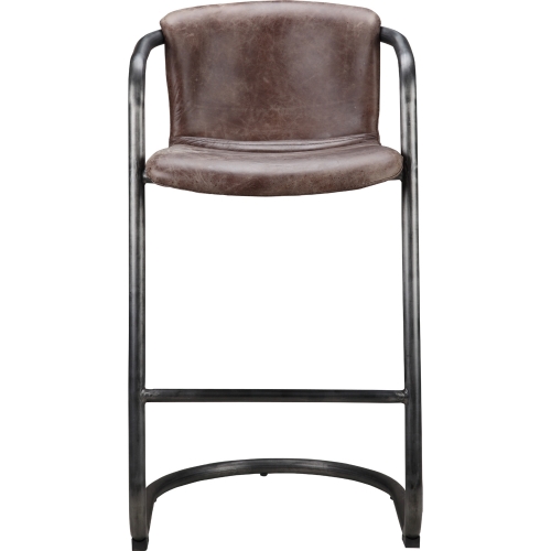 Freeman Bar Stool Light Brown Top Grain Leather on Iron Frame (Set of 2)