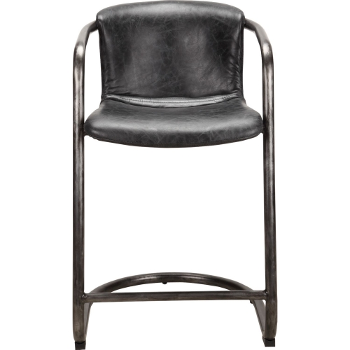 Freeman Counter Stool Antique Black Top Grain Leather on Iron Base (Set of 2)