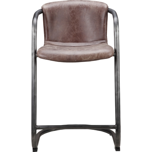 Freeman Counter Stool in Light Brown Top Grain Leather on Iron Frame (Set of 2)