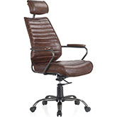 Executive Adj Height Office Chair in Brown Top Grain Leather