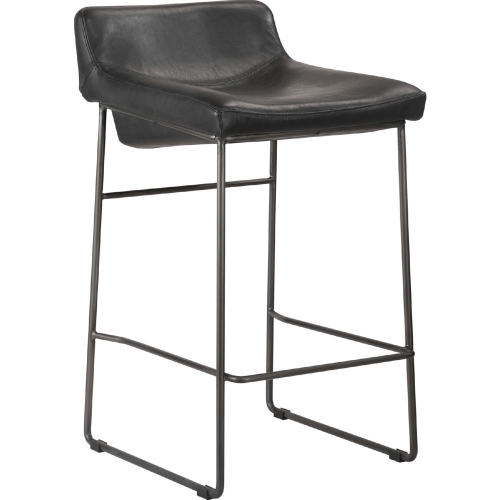 Starlet Counter Stool in Black Top Grain Leather (Set of 2)