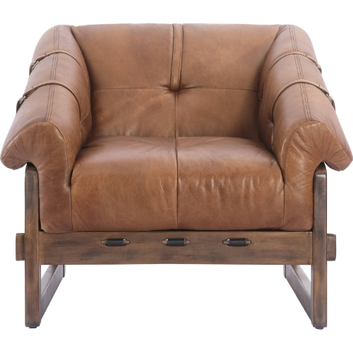 Bellos Accent Chair in Distressed Brown Top Grain Leather & Wood