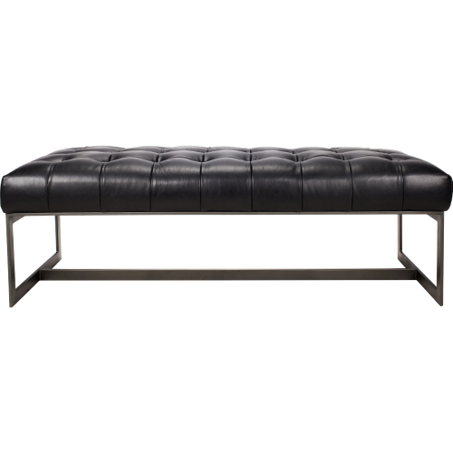 Wyatt Leather Bench in Tufted Black Top Grain Leather on Iron Base