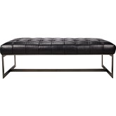 Wyatt Leather Bench in Tufted Black Top Grain Leather on Iron Base