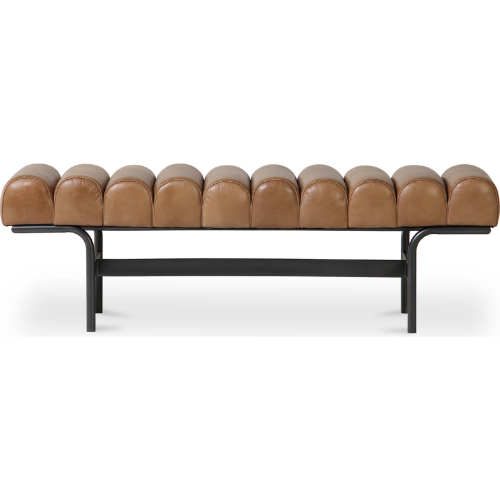 Harrison Bench in Channel Tufted Tan Top Grain Leather & Iron