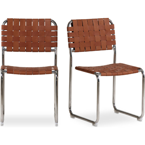 Moma Dining Chair in Brown Top Grain Leather & Stainless Steel (Set of 2)