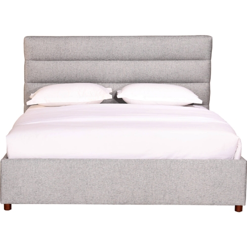 Takio King Bed in Channel Tufted Light Grey Velvet