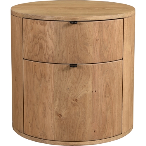 Theo Two Drawer Round Nightstand in Semi Gloss Oak Wood