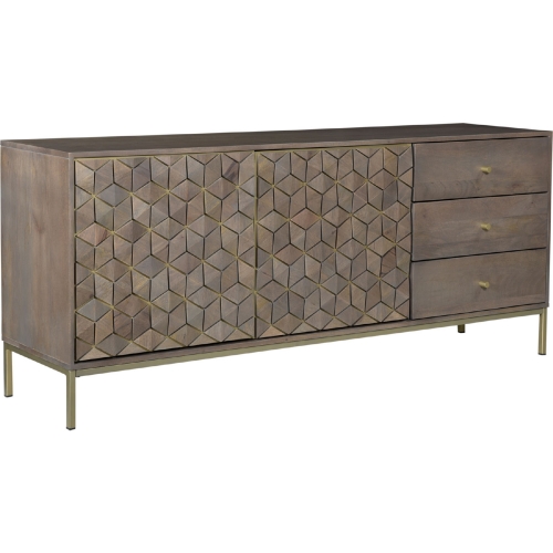 Corolla Buffet Sideboard in Grey Wash Wood & Brass