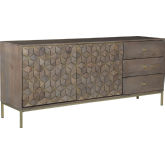 Corolla Buffet Sideboard in Grey Wash Wood & Brass