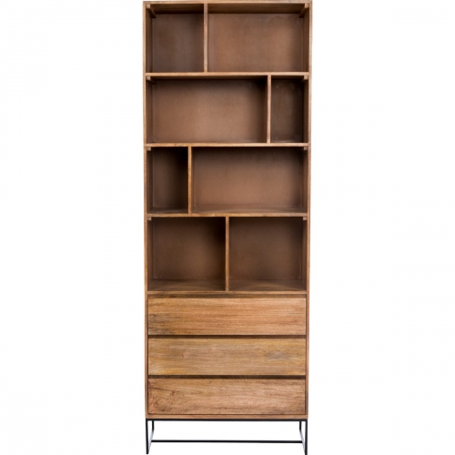 Colvin Bookcase w/ Drawers in Solid Mango Wood on Iron Base