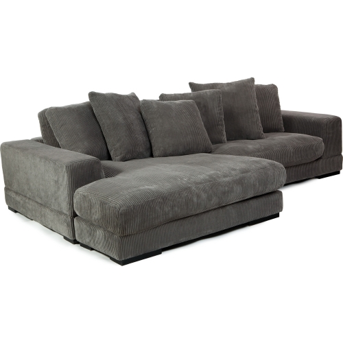 Plunge Sectional Sofa with Reversible Chaise in Charcoal Corduroy Fabric