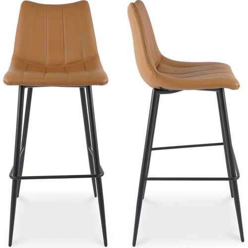 Alibi Bar Stool in Tan Vegan Leather & Black Steel (Set of 2)