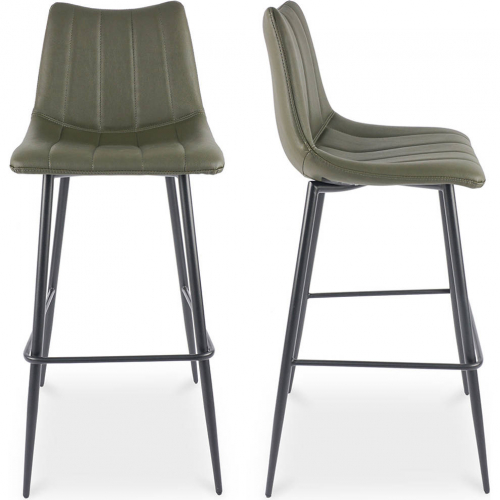 Alibi Bar Stool in Dark Green Vegan Leather & Black Steel (Set of 2)