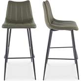 Alibi Bar Stool in Dark Green Vegan Leather & Black Steel (Set of 2)